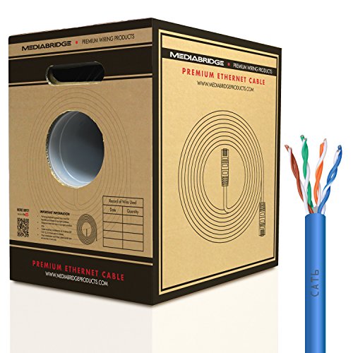 Product Cover Mediabridge Pure Copper Cat6 Cable (500 Feet, Blue) - 10Gbps Ethernet, Solid, in-Wall Rated, w/Premium Snagless Pull-Out Box - (Part# C6-500-BLUE)