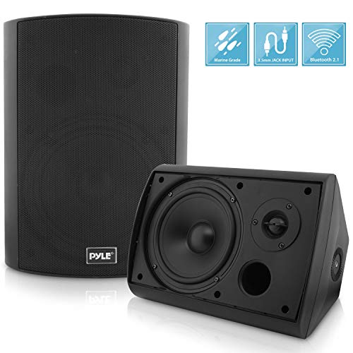 Product Cover Pyle Pair of Wall Mount Waterproof & Bluetooth 6.5'' Indoor/Outdoor Speaker System, with Loud Volume and Bass. (Pair, Black. PDWR62BTBK)