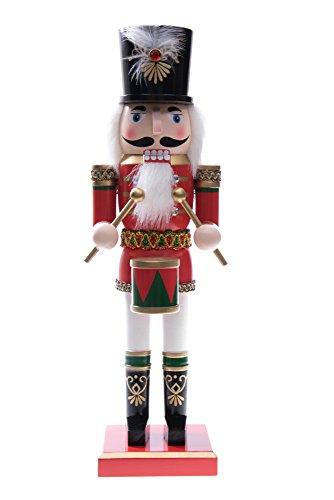 Product Cover Clever Creations Traditional Soldier Drummer Nutcracker Hat and Drum | Red Uniform | Perfect for Any Collection | Festive Christmas Decor | Perfect for Shelves & Tables | 100% Wood | 14