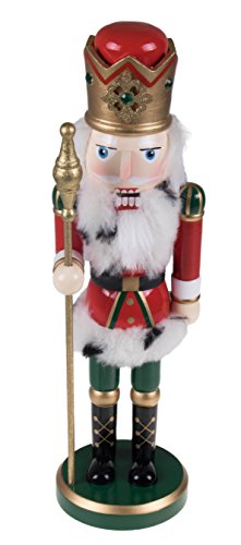 Product Cover Clever Creations Tall Ornate King Nutcracker Traditional Red and Green Uniform Holding Scepter | Classic Collectible Nutcracker | Perfect for Any Decor Theme | 100% Wood | 14
