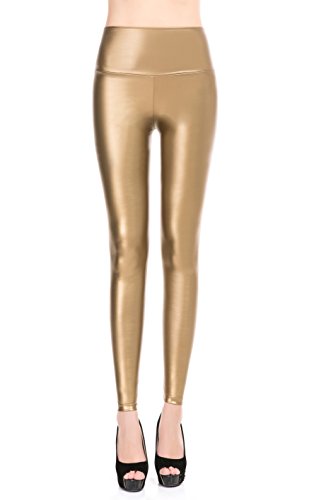 Product Cover ZUUC Women's Faux Leather PU Slim Stretch High Waisted Leggings Skinny Pants (S, Gold)
