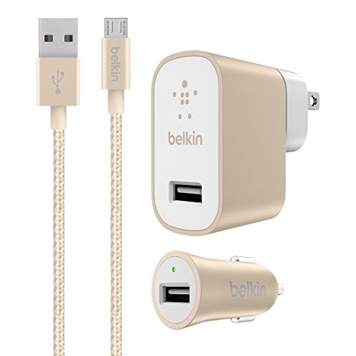 Product Cover Belkin Metallic Home/Car Charger Bundle with 4-Foot Micro USB Cable - for Android Phones - Gold (2.4 Amp)