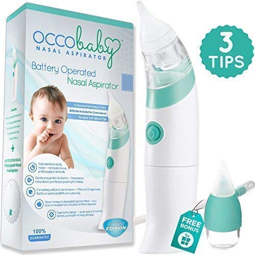 Product Cover OCCObaby Baby Nasal Aspirator - Safe Hygienic and Quick Battery Operated Nose Cleaner with 3 Sizes of Nose Tips Includes Bonus Manual Snot Sucker for Newborns and Toddlers (Limited Edition)