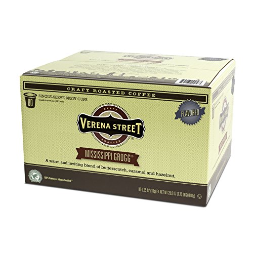 Product Cover Verena Street Single Cup Pods (80 Count) Flavored Coffee, Mississippi Grogg, Rainforest Alliance Certified Arabica Coffee, Compatible with Keurig K-cup Brewers