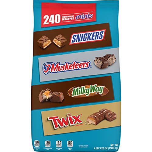 Product Cover SNICKERS, TWIX, 3 MUSKETEERS & MILKY WAY Minis Size Valentine's Day Chocolate Candy Variety Mix, 67.2-Ounce 240 Pieces (Packaging May Vary)