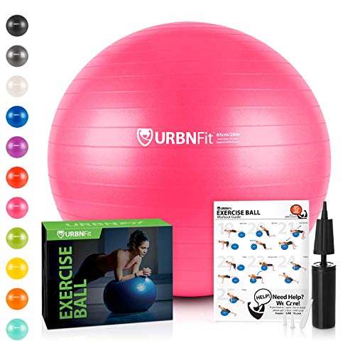 Product Cover URBNFit Exercise Ball (55 cm) for Stability & Yoga - Workout Guide Incuded - Professional Quality (Pink)