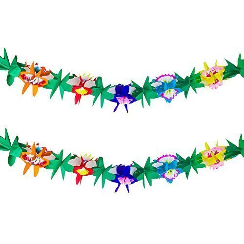 Product Cover 9 Foot Long Tropical Multicolored Paper Tissue Garland Flower Leaves Banner for Party Decorations, Birthdays, Event Supplies, Festivals, Children & Adults