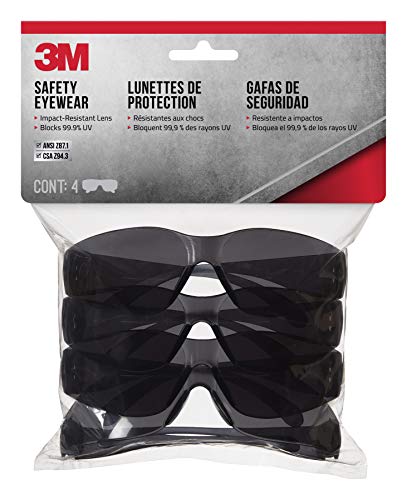 Product Cover 3M 90835 Outdoor Safety Eyewear, Black Frame, Gray Scratch Resistant Lenses (4 Pack)