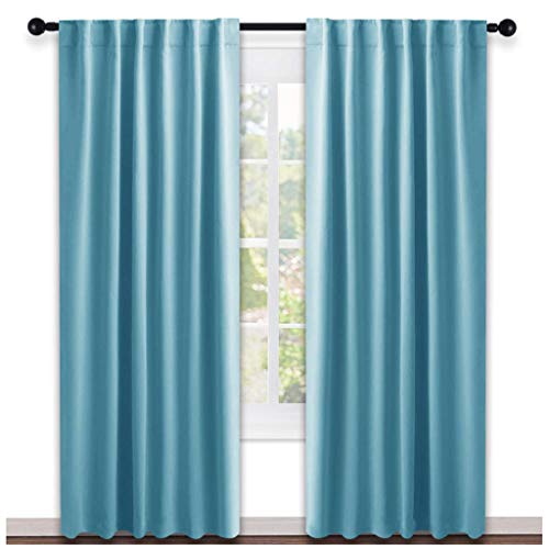 Product Cover NICETOWN Window Treatment Solid Blackout Curtains - (Teal Blue Color) 52x84 Inch, 2 Panels, Blackout Drapery Panels for Kids Bedroom