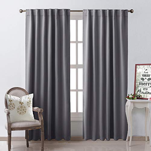 Product Cover NICETOWN Bedroom Curtains Blackout Curtain Panels - (Gray Color) 52x95 Inch, 2 PCs, Insulating Energy Saving Solid Rod Pocket Blackout Drapes