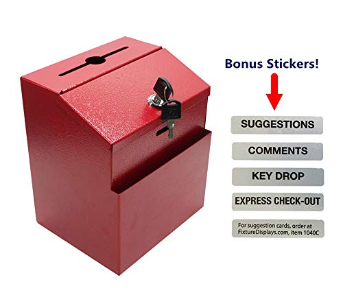Product Cover FixtureDisplays Red Suggestion Metal Donation Key Drop Box Express Checkout Comments sales lead box 11118-RED-FBA