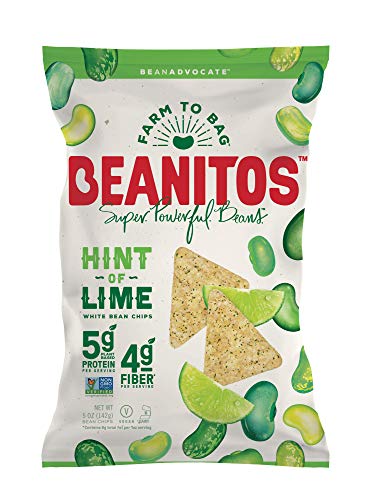 Product Cover Beanitos Hint of Lime Bean Chips with Sea Salt Plant Based Protein Good Source Fiber Gluten Free Non-GMO Vegan Corn Free Tortilla Chip Snack 5 Ounce (Pack of 6)