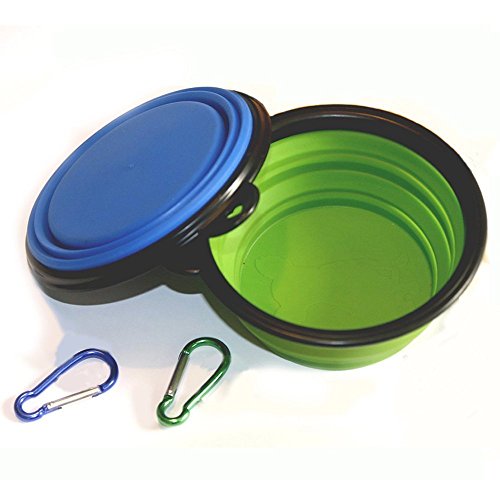 Product Cover COMSUN 2-Pack Collapsible Dog Bowl, Food Grade Silicone BPA Free, Foldable Expandable Cup Dish for Pet Cat Food Water Feeding Portable Travel Bowl Blue and Green Free Carabiner ¡­