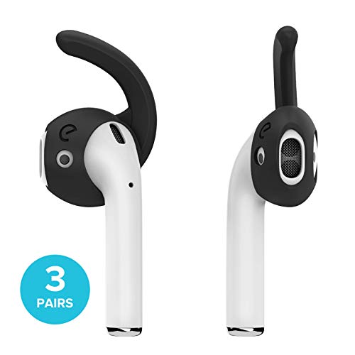 Product Cover EarBuddyz 2.0 Ear Hooks and Covers Accessories Compatible with Apple AirPods 1 & 2 or EarPods Headphones/Earphones/Earbuds (3 Pairs) (Black)
