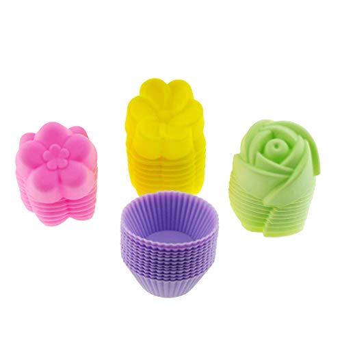 Product Cover Mirenlife 48 Pack of Reusable and Non-stick Mini Silicone Baking Cups Muffin Cups Mini Cupcake Liners in Storage Container