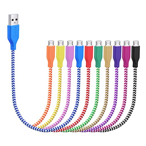 Product Cover OKRAY 10 Pack 1ft Durable Nylon Braided Short Micro USB to USB Charger Cable Sync Charging Cord Compatible for Android, Samsung Galaxy, Google Nexus, LG, HTC, Nokia, Sony, Power Bank and More