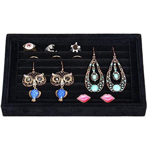 Product Cover Valdler Velvet 7 Slots Ring Earrings Trays Showcase Display Jewelry Organizer Black