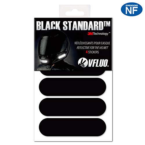 Product Cover VFLUO BLACK STANDARD, 4 retro reflective stickers kit for motorbike Helmet, Night visibility, 3M Technology, Black