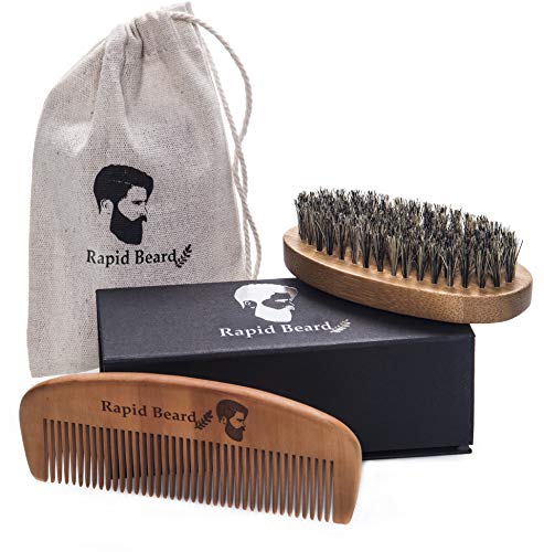 Product Cover Beard Brush and Beard Comb kit for Men Grooming, Styling & Shaping - Handmade Wooden Comb and Natural Boar Bristle Beard Brush Gift Set for Men Beard & Mustache Care Gift Set
