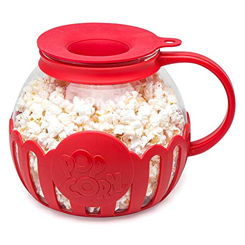 Product Cover Ecolution Original Microwave Micro-Pop Popcorn Popper Borosilicate Glass, 3-in-1 Silicone Lid, Dishwasher Safe, BPA Free, 3 Quart Family Size, Red