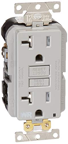 Product Cover Leviton G5362-WTG 20A-125V Extra-Heavy Duty Industrial Grade Weather/Tamper-Resistant Duplex Self-Test GFCI Receptacle, Gray, 20-Amp