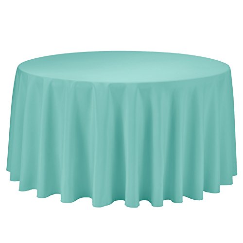 Product Cover Remedios Round Tablecloth Solid Color Polyester Table Cloth for Bridal Shower Wedding Table - Wrinkle Free Dinner Tablecloth for Restaurant Party Banquet (Turquoise, 108 inch)