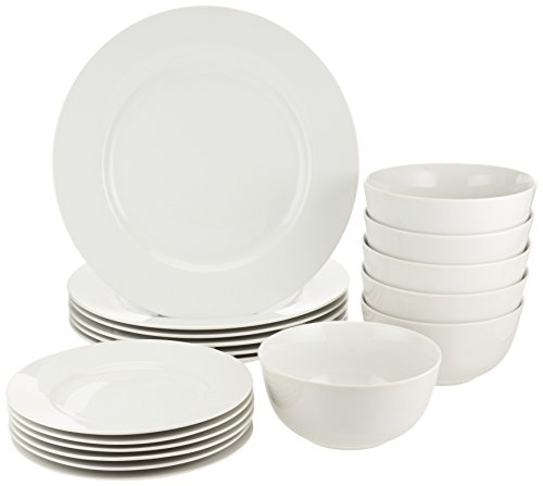 Product Cover AmazonBasics 18-Piece White Kitchen Dinnerware Set, Dishes, Bowls, Service for 6