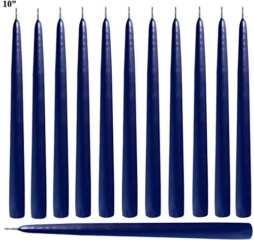 Product Cover Blue Taper Candles 10 Inch Tall - Elegant - Premium Quality - Dripless Smokeless - Hand-Dipped - Set of 12 - for Weddings, Dinner, Ceremony, Table Candles, Religious Services Made in USA