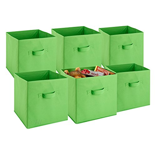 Product Cover Foldable Cube Storage Bins - 6 Pack - These Decorative Fabric Storage Cubes are Collapsible and Great Organizer for Shelf, Closet or Underbed. Convenient for Clothes or Kids Toy Storage (Green)