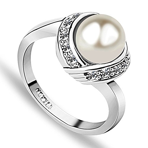 Product Cover Acefeel Elegant White Imitation Pearl and Czech Drilling Fashion Cocktail Ring for Women R103