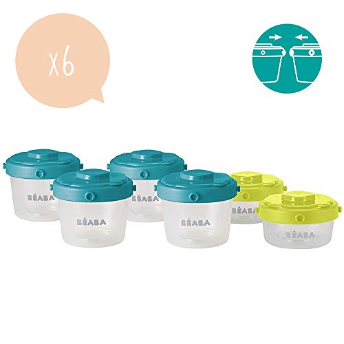 Product Cover BEABA Clip Containers, Set of 6, 2oz & 4 oz for Snacks and Baby Food, Peacock