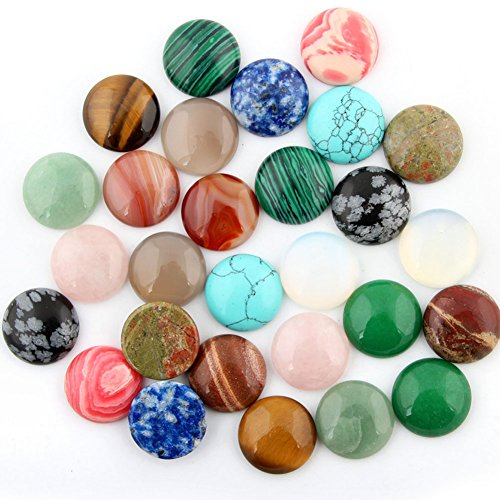 Product Cover 12pcs Cabochon Stone Beads 20x20mm Round Chakra Healing Crystal Semi Gemstones CAB Random Color Bulk for Necklace Jewelry Making(No Holes)