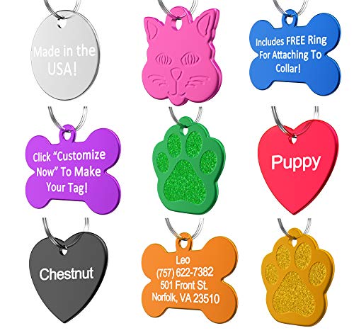 Product Cover Dr. Fremont's Pet ID Tag Dog and Cat Personalized | Many Shapes and Colors to Choose From | Made in USA, Strong Anodized Aluminum