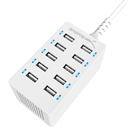 Product Cover Sabrent 60 Watt (12 Amp) 10-Port [UL Certified] Family-Sized Desktop USB Rapid Charger. Smart USB Charger with Auto Detect Technology [White] (AX-TPCS-W)