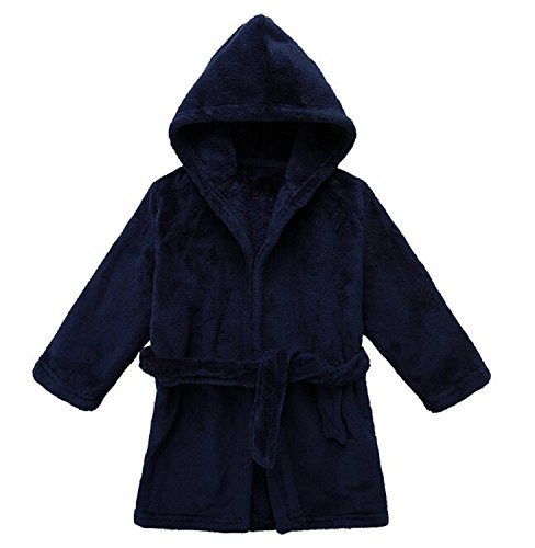 Product Cover Toddler Unisex Baby Robe Hooded Fleece Bathrobe and Towel for Kids 9-36 Month Dark Blue
