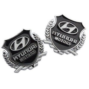 Product Cover Automaze DL010 2pc Hyundai Motors SILVER Car 3D Metal Grille Trunk Badge Decal Logo (Set of 2)
