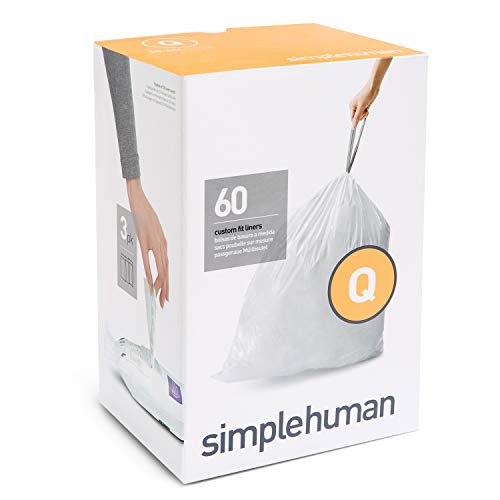 Product Cover simplehuman Code Q Custom Fit Trash Can Liner, 3 refill packs (60 Count), 50-65 Liter / 13-17 Gallon