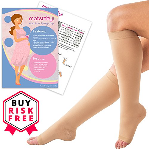 Product Cover Maternity Compression Socks - Improve Circulation - Reduce Swollenness - Maternity Compression Stockings for Mothers - Wear with Anything - Knee High Compression Stockings with Compression Sock Aid