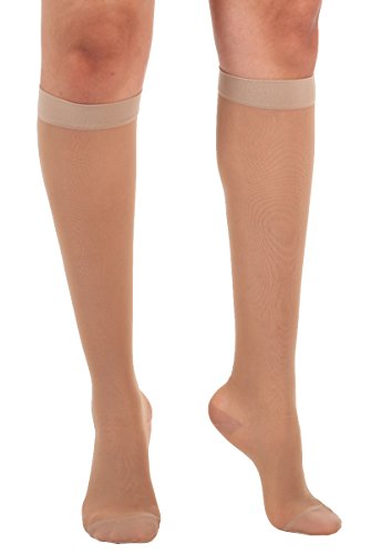 Product Cover USA Made Sheer Women's Compression Stockings - Knee High, 15-20 mmHg Medium Graduated Support - Small Natural