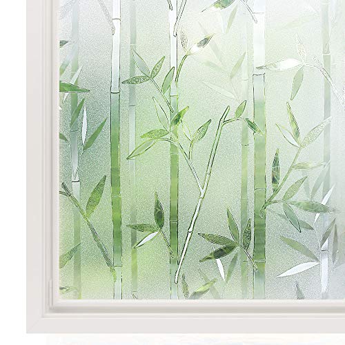 Product Cover Rabbitgoo Window Film 3D Decorative Glass Film, No Glue Privacy Frosted Film for Home Office, Anti-UV Window Sticker, Reusable Static Cling Window Decals, Bamboo Pattern, 35.4 x 78.7 inches