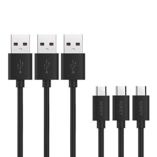 Product Cover AUKEY Micro USB Cable 4ft x 3 Pack Android USB to Micro USB Cable High Speed USB 2.0 Sync and Charging Cord for Samsung Galaxy S7 S6 Edge, Kindle, Huawei, HTC, Sony, Motorola, Nokia, Tablet - Black