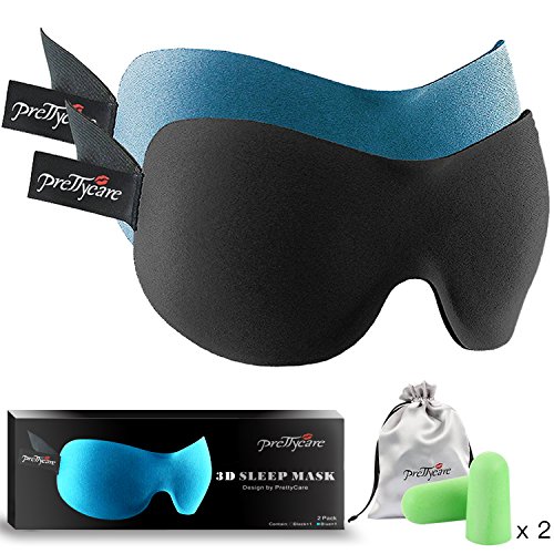 Product Cover PrettyCare 3D Sleep Mask with 2 Pack Eye Mask for Sleeping - Contoured Eyemask for Airplane with EarPlugs & Yoga Silk Bag for Travel - Best Night Blindfold Eyeshade for Men Women