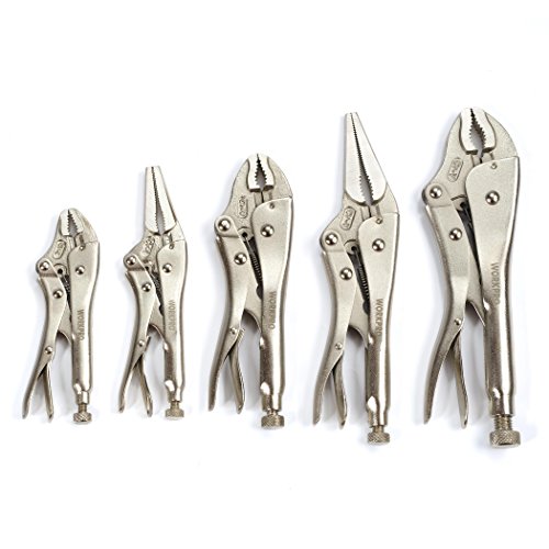 Product Cover WORKPRO W001316A 5-Piece Locking Pliers Set(5/7/10 inch Curved Jaw Pliers,6.5/9 inch Long Nose Pliers)
