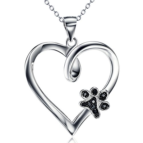 Product Cover YFN Sterling Silver Paw Print Heart Pendant Necklace Dog Memorial Gifts for Dog Mom Dog Lover (Heart and Paw Print)