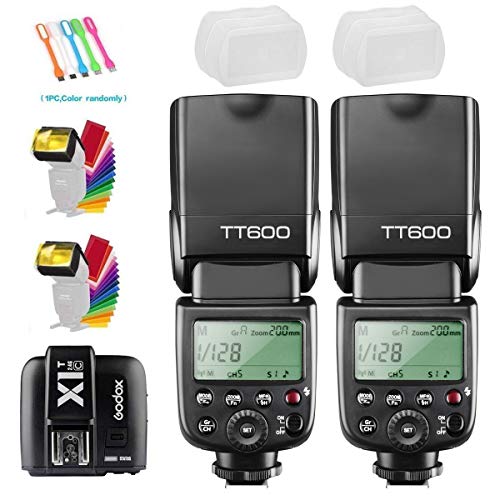 Product Cover Godox 2X TT600 High Speed Sync 2.4G Wireless Camera Flash Speedlite with Godox X1T-C Remote Trigger Transmitter Compatible for Canon Camera& 2xDiffuser & CONXTRUE USB LED