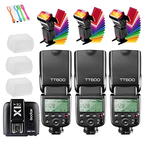 Product Cover Godox 3X TT600 High Speed Sync 2.4G Wireless Camera Flash Speedlite with Godox X1T-C Remote Trigger Transmitter Compatible for Canon Cameras &3X Diffuer & CONXTRUE USB LED