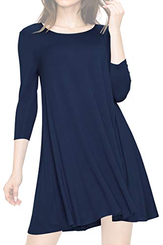 Product Cover LL WDR930 Womens Round Neck 3/4 Sleeves Trapeze Dress with Pockets L Navy