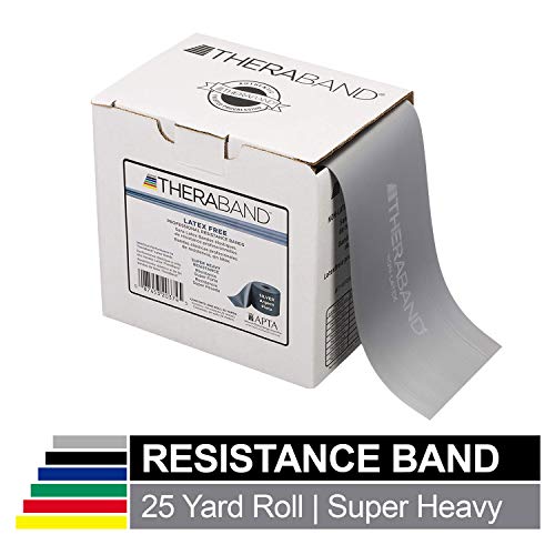 Product Cover TheraBand Resistance Band 25 Yard Roll, Super Heavy Silver Non-Latex Professional Elastic Bands For Upper & Lower Body Exercise, Physical Therapy, Pilates, & Rehab, Dispenser Box, Advanced Level 2