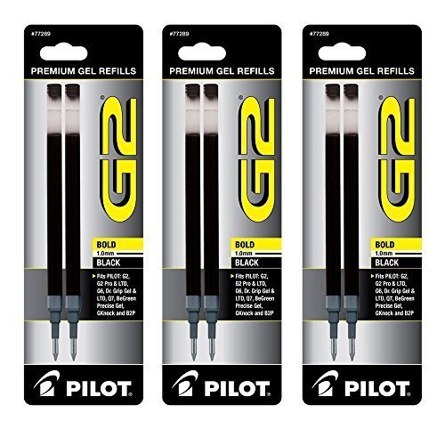 Product Cover Pilot G2 Gel Ink Refill, 2-Pack for Rolling Ball Pens, Bold Point, Black Ink, Pack Of 3 = 6 Refills