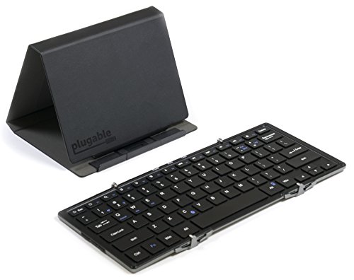 Product Cover Plugable Bluetooth Keyboard Compatible with iPhones, iPads, Android, and Windows, Full-Size Bluetooth Portable Keyboard (11.5 Inches) with Case and Stand for Faster Typing and Editing on The Go